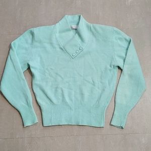 Vintage Womens Sweater Lambs Wool Angora Tapered Light Blue Retro Pin Up